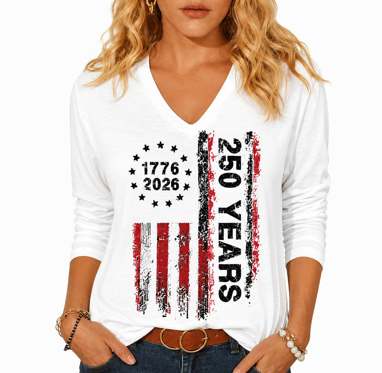 250 Years America 1776-2026 Vintage Patriotic Long Sleeve Tee