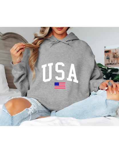 White USA Oversized Hoodie – Minimal American Flag Graphic Hoodie