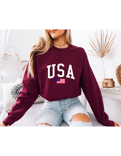 USA Crewneck Sweatshirt, American Flag Graphic Sweatshirt, Oversized USA Pullover, Patriotic Sweatshirt for Women, Minimalist USA Sweater