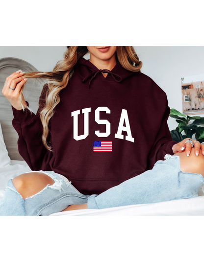 White USA Oversized Hoodie – Minimal American Flag Graphic Hoodie