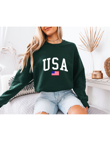 USA Crewneck Sweatshirt, American Flag Graphic Sweatshirt, Oversized USA Pullover, Patriotic Sweatshirt for Women, Minimalist USA Sweater