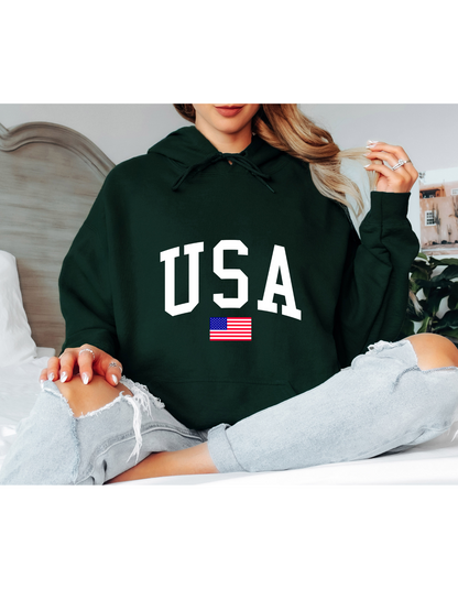 White USA Oversized Hoodie – Minimal American Flag Graphic Hoodie