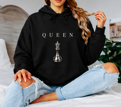 QUEEN Oversized Hoodie Women’s Minimal Chess Graphic Sweatshirt Luxury Streetwear Pullover