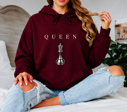 QUEEN Oversized Hoodie Women’s Minimal Chess Graphic Sweatshirt Luxury Streetwear Pullover