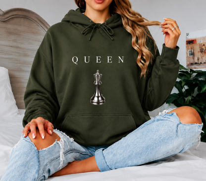 QUEEN Oversized Hoodie Women’s Minimal Chess Graphic Sweatshirt Luxury Streetwear Pullover