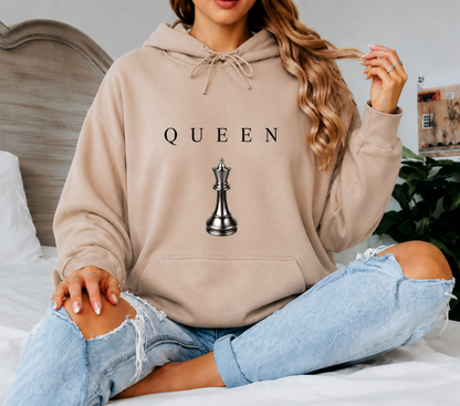 QUEEN Oversized Hoodie Women’s Minimal Chess Graphic Sweatshirt Luxury Streetwear Pullover