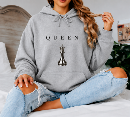 QUEEN Oversized Hoodie Women’s Minimal Chess Graphic Sweatshirt Luxury Streetwear Pullover