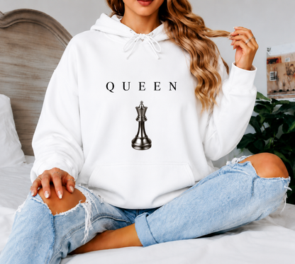 QUEEN Oversized Hoodie Women’s Minimal Chess Graphic Sweatshirt Luxury Streetwear Pullover