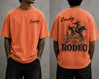 Men’s Cowboy Rodeo Vintage Washed Oversized T-Shirt Western Graphic Streetwear Tee