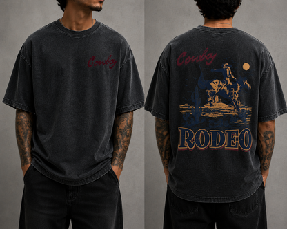 Men’s Cowboy Rodeo Vintage Washed Oversized T-Shirt Western Graphic Streetwear Tee