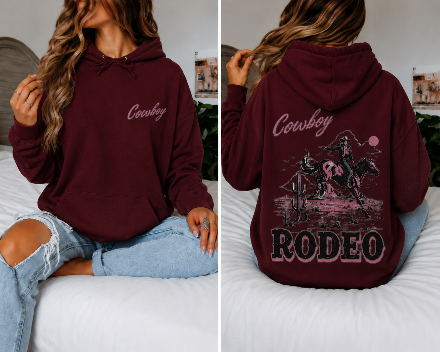 Cowboy Rodeo Oversized Hoodie Women’s Western Graphic Sweatshirt Country Style Pullover