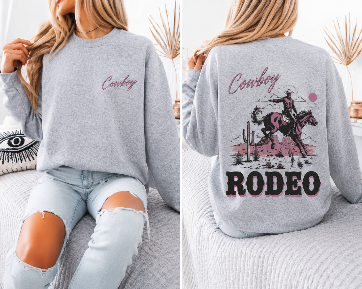 Cowboy Rodeo Oversized Sweatshirt Women’s Western Graphic Crewneck Vintage Country Pullover