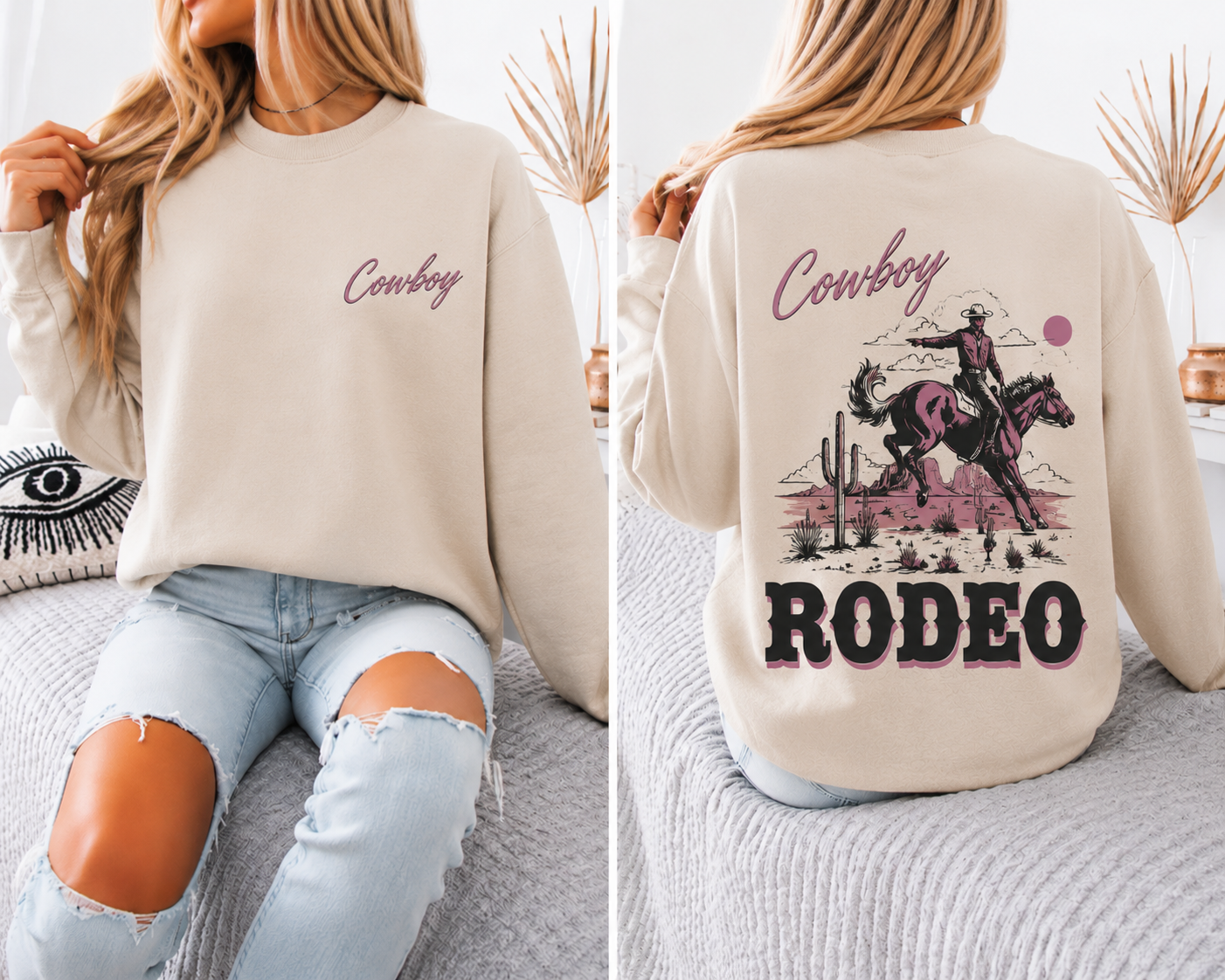 Cowboy Rodeo Oversized Sweatshirt Women’s Western Graphic Crewneck Vintage Country Pullover