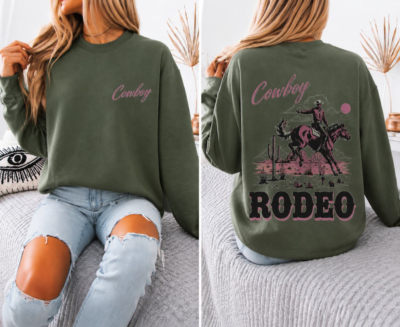 Cowboy Rodeo Oversized Sweatshirt Women’s Western Graphic Crewneck Vintage Country Pullover