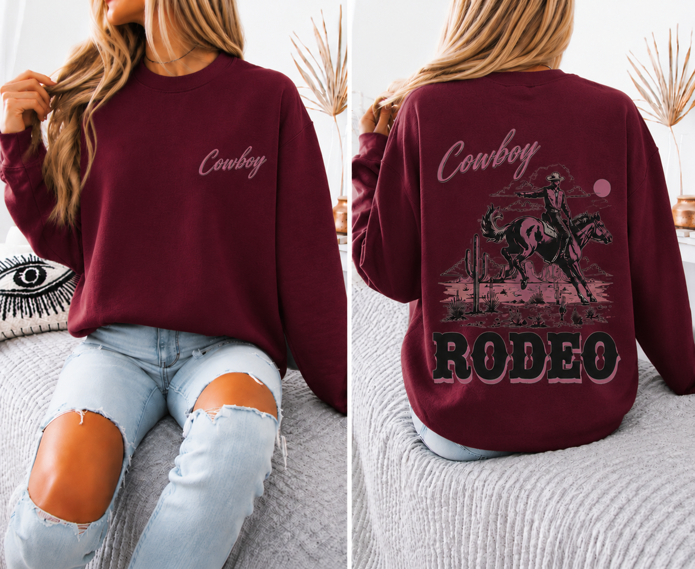 Cowboy Rodeo Oversized Sweatshirt Women’s Western Graphic Crewneck Vintage Country Pullover