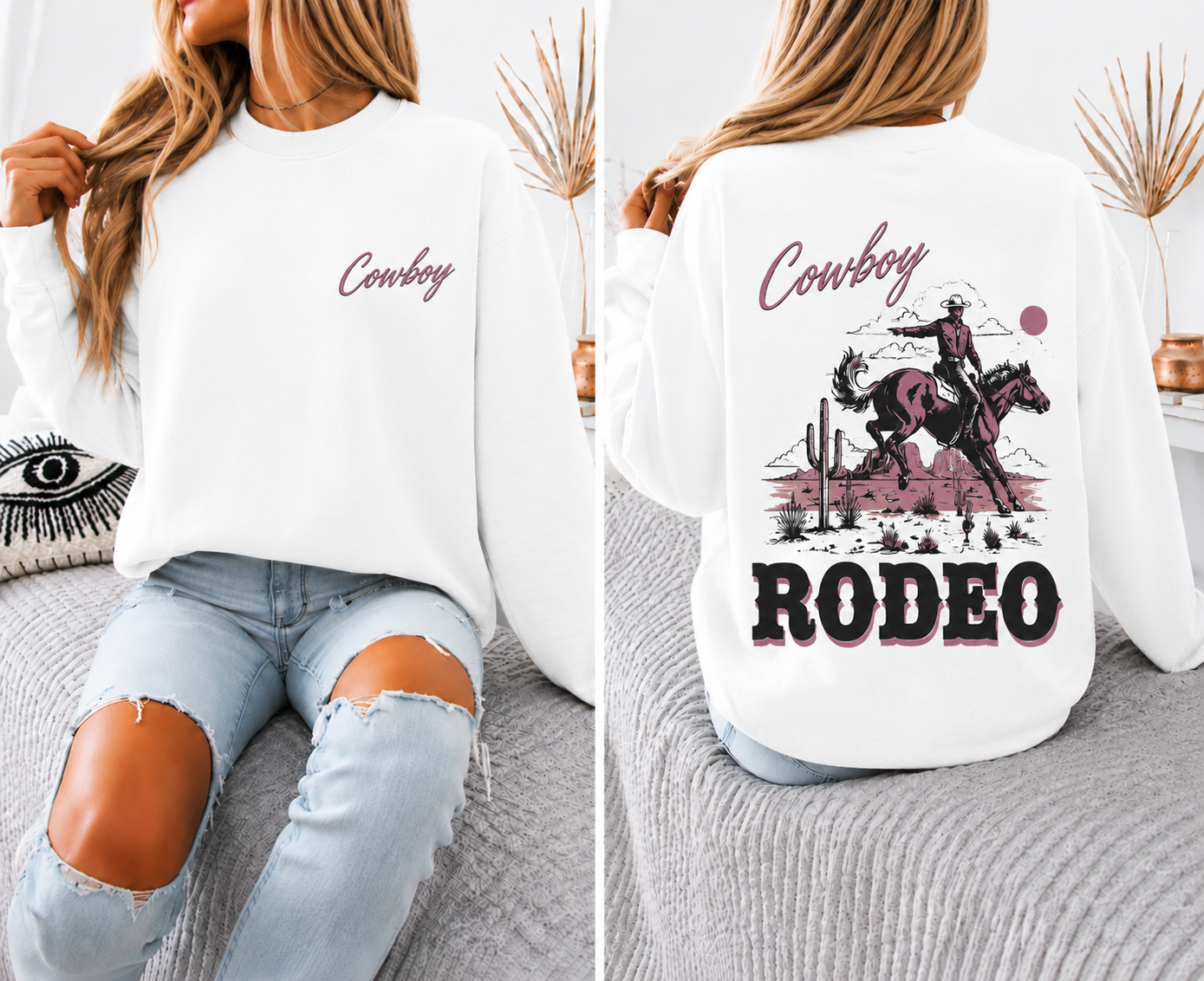 Cowboy Rodeo Oversized Sweatshirt Women’s Western Graphic Crewneck Vintage Country Pullover