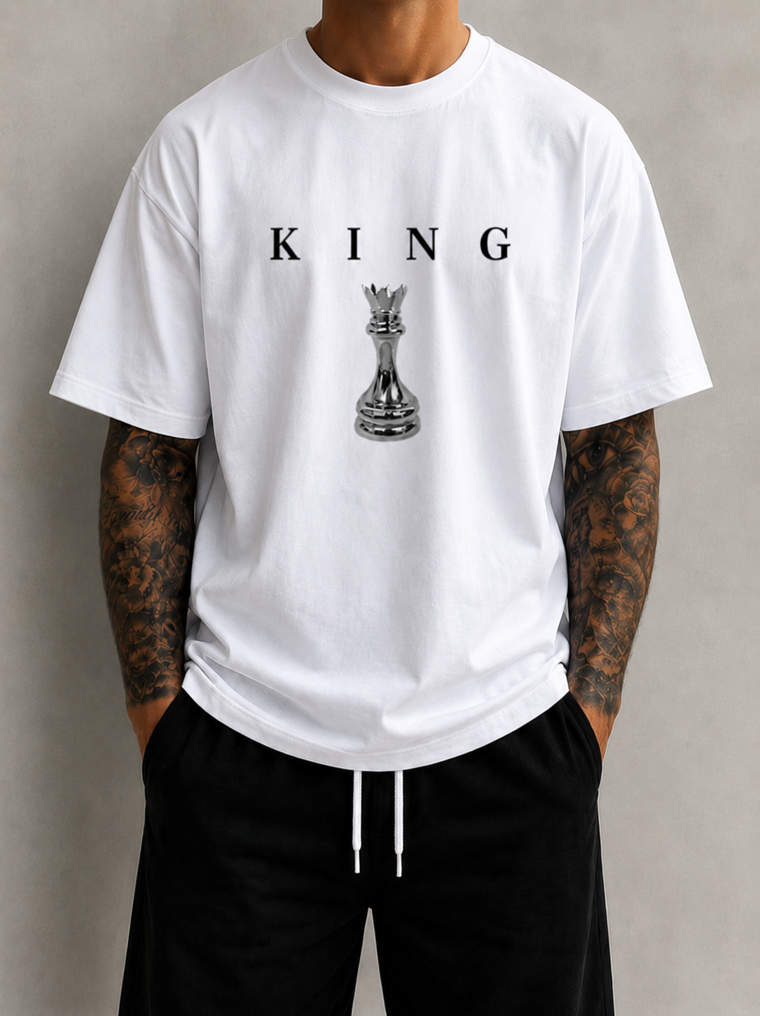 KING Oversized T-Shirt Men’s Minimal Chess Graphic Tee Luxury Streetwear King Shirt