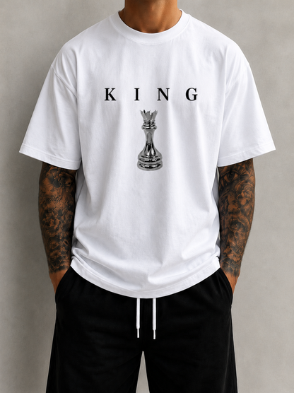 KING Oversized T-Shirt Men’s Minimal Chess Graphic Tee Luxury Streetwear King Shirt