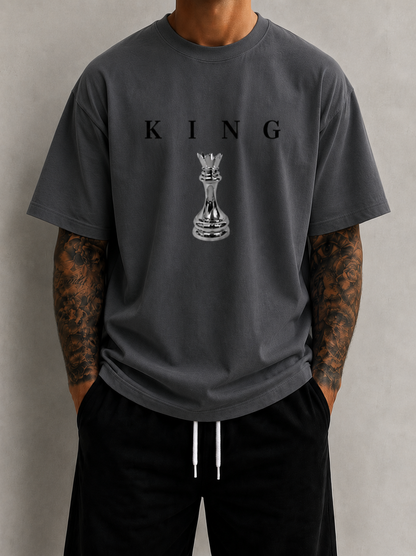 KING Oversized T-Shirt Men’s Minimal Chess Graphic Tee Luxury Streetwear King Shirt