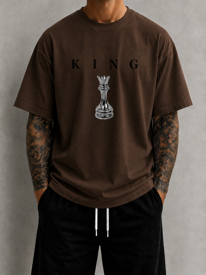 KING Oversized T-Shirt Men’s Minimal Chess Graphic Tee Luxury Streetwear King Shirt