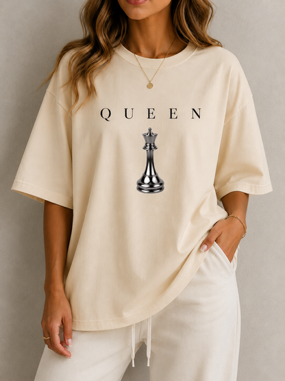 QUEEN Oversized T-Shirt Women’s Minimal Chess Graphic Tee Luxury Streetwear Queen Shirt