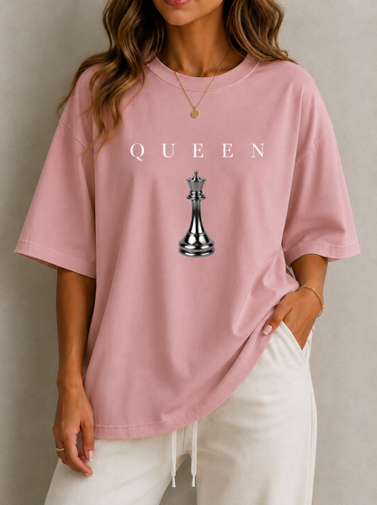 QUEEN Oversized T-Shirt Women’s Minimal Chess Graphic Tee Luxury Streetwear Queen Shirt