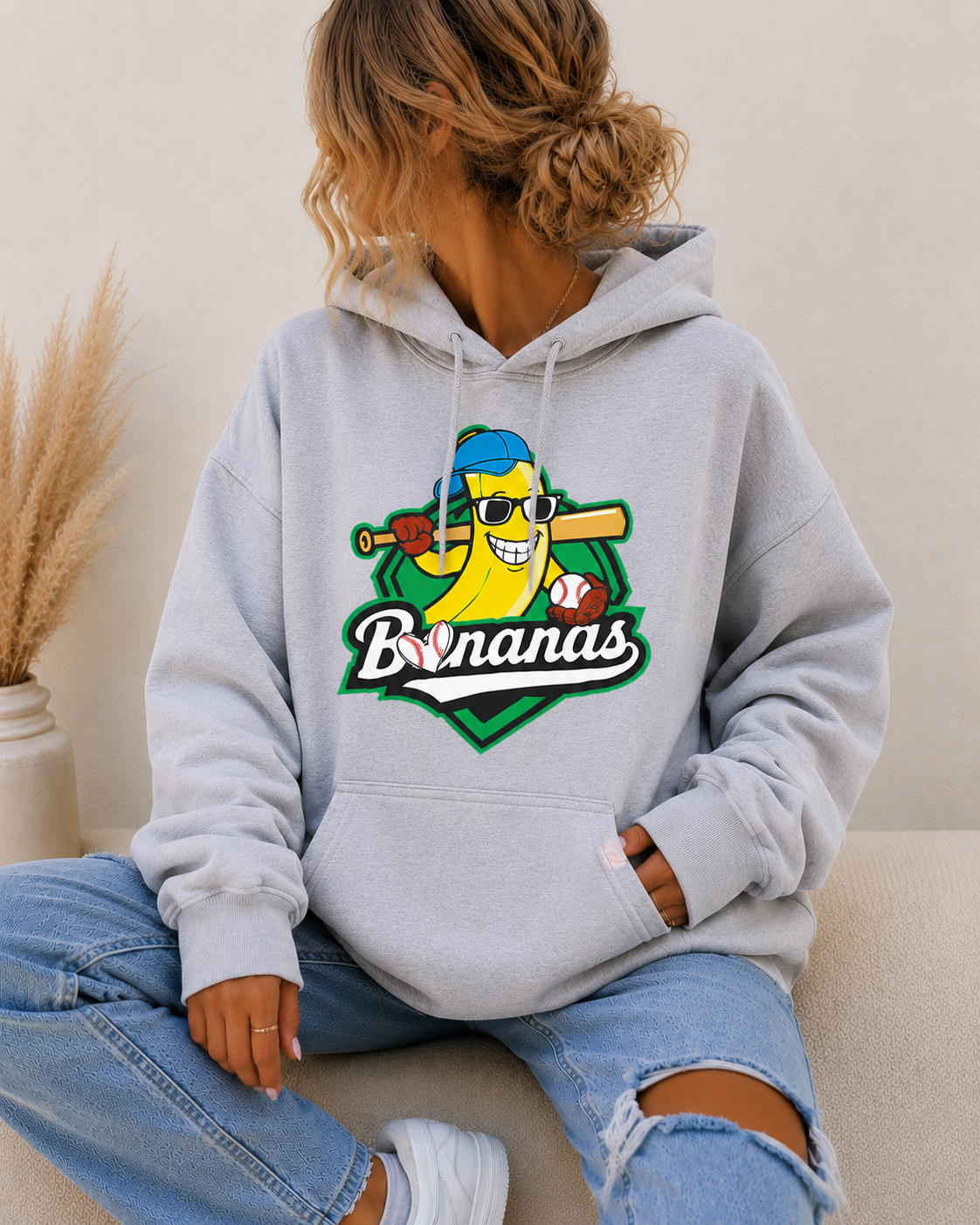 Bananas Oversized Hoodie Women’s Funny Baseball Graphic Sweatshirt Casual Streetwear Pullover