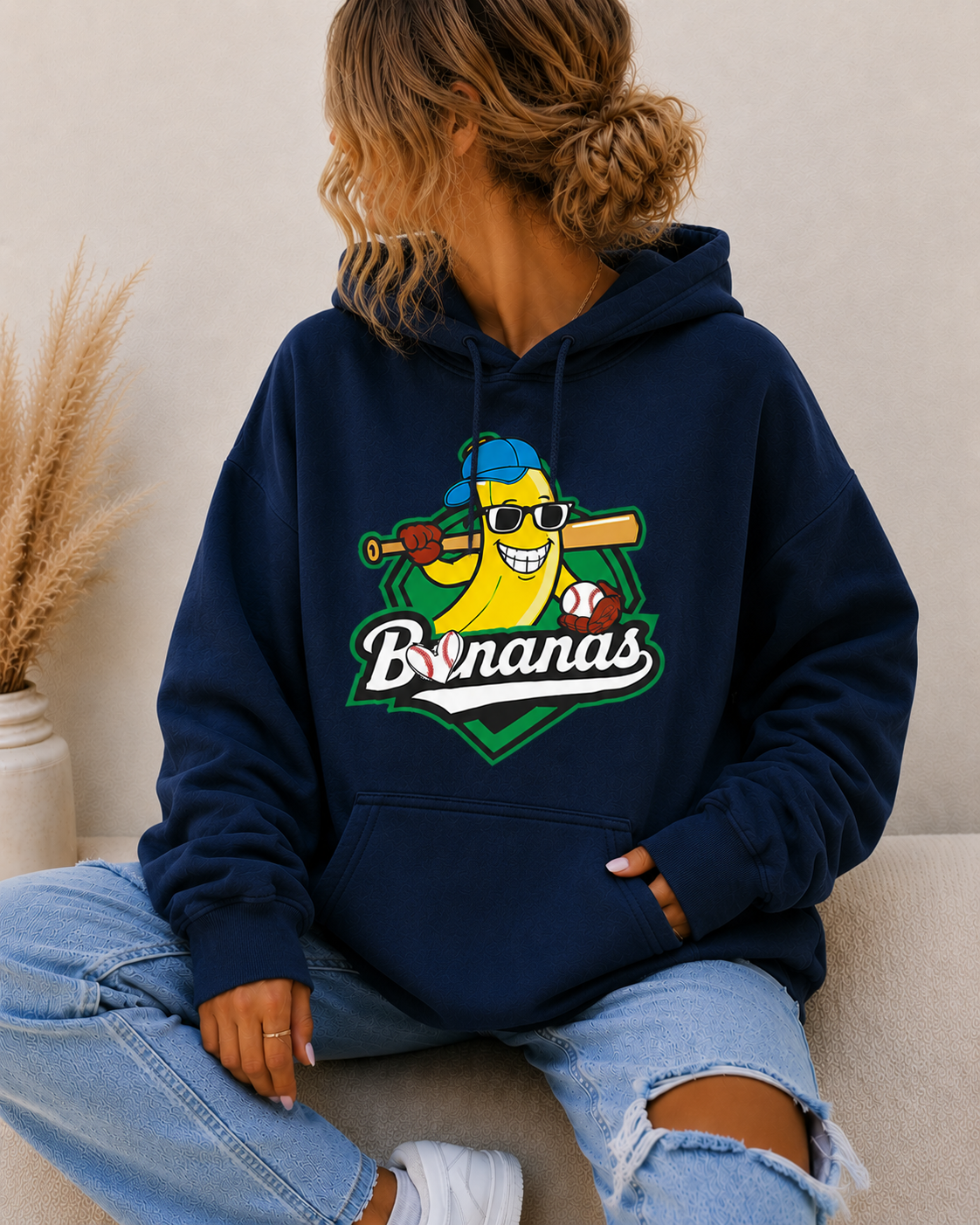 Bananas Oversized Hoodie Women’s Funny Baseball Graphic Sweatshirt Casual Streetwear Pullover