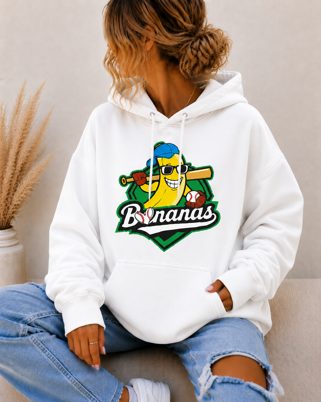 Bananas Oversized Hoodie Women’s Funny Baseball Graphic Sweatshirt Casual Streetwear Pullover