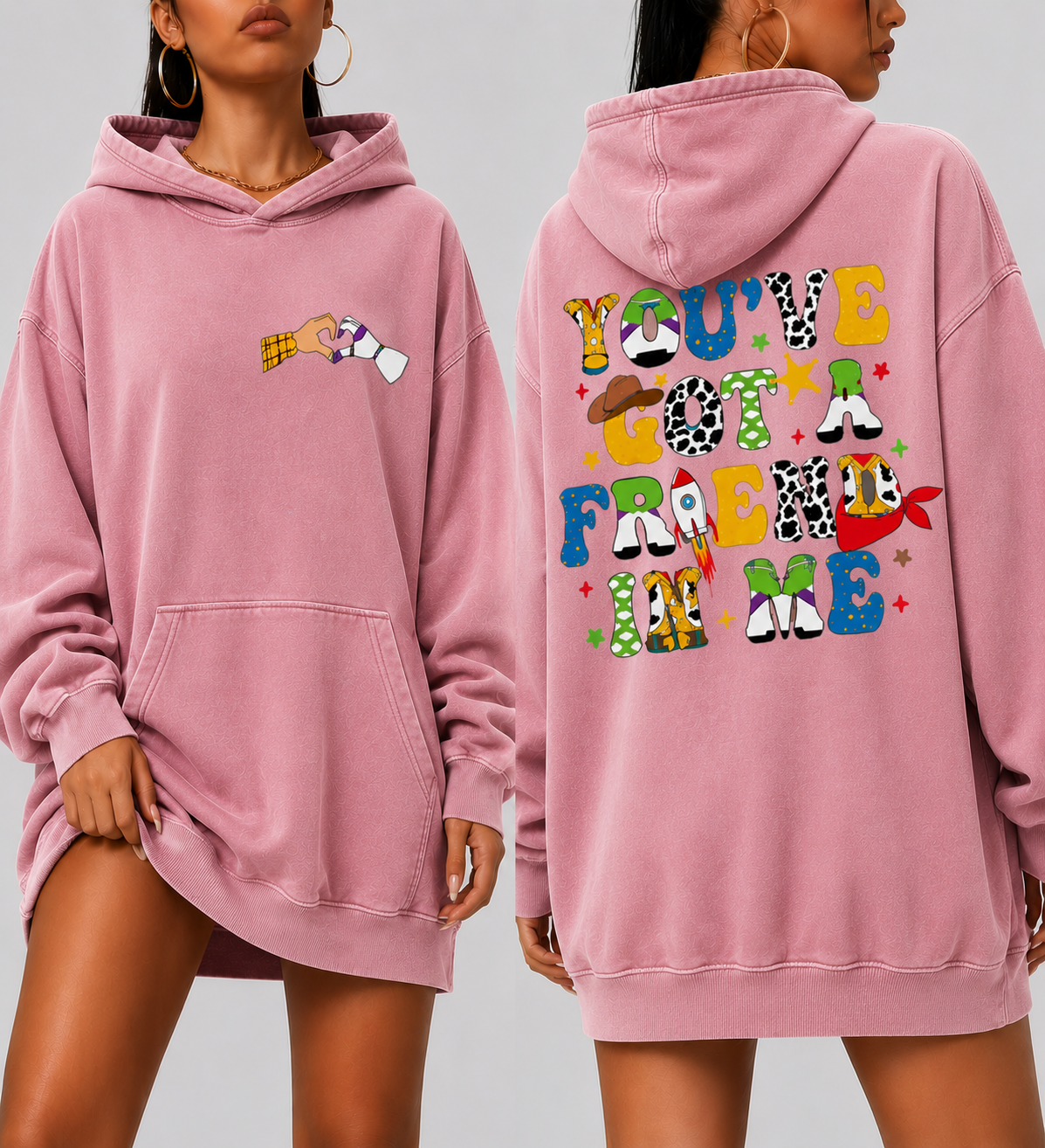 White Oversized Friendship Hoodie – “You’ve Got A Friend In Me” Graphic Hoodie