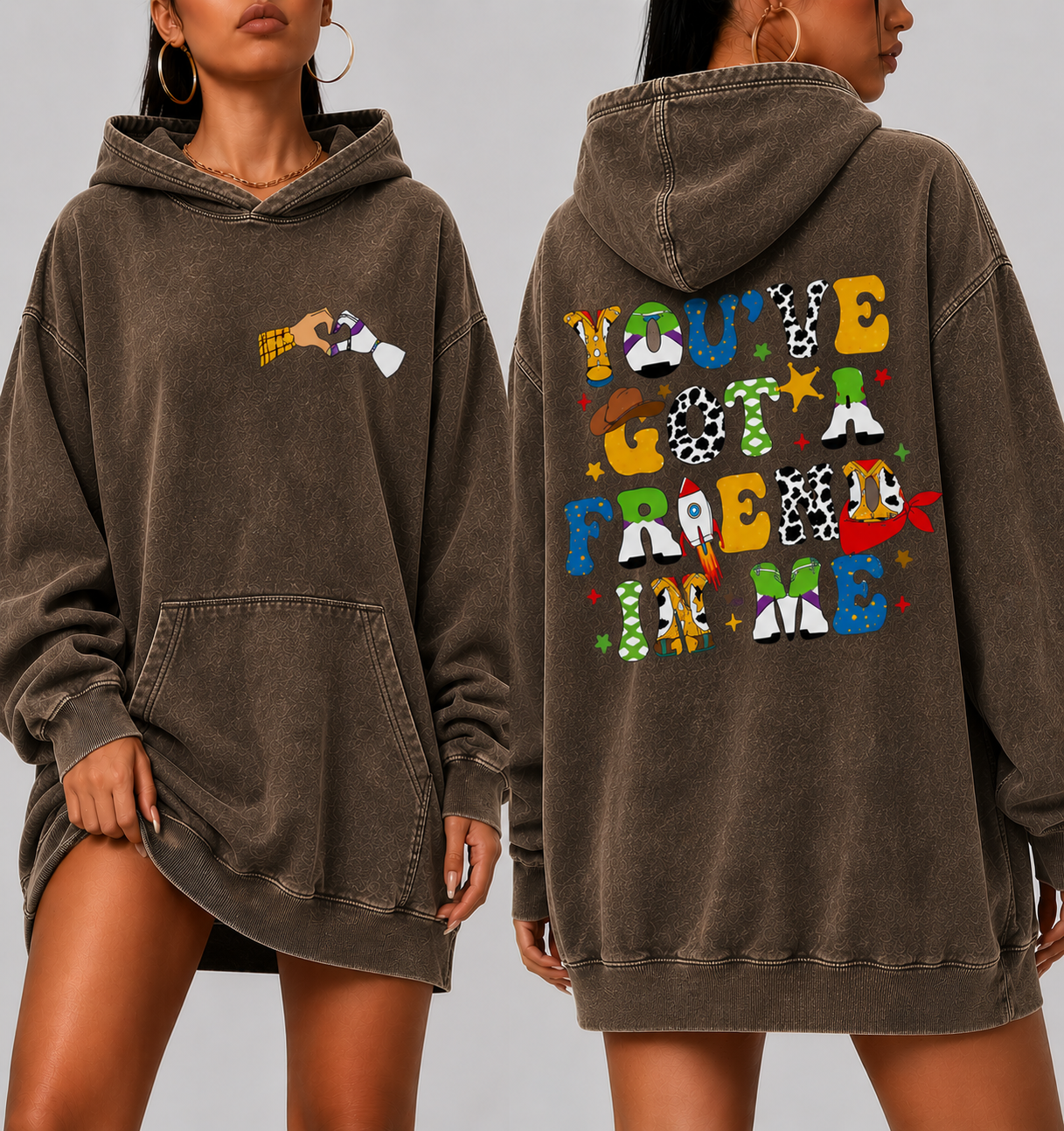 White Oversized Friendship Hoodie – “You’ve Got A Friend In Me” Graphic Hoodie