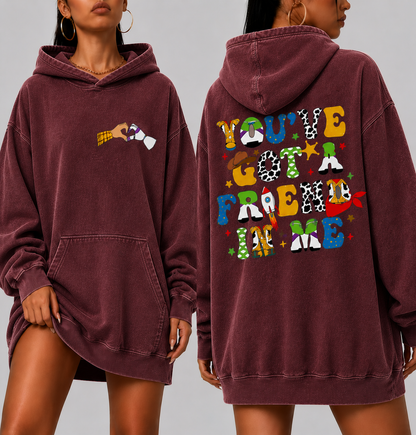 White Oversized Friendship Hoodie – “You’ve Got A Friend In Me” Graphic Hoodie