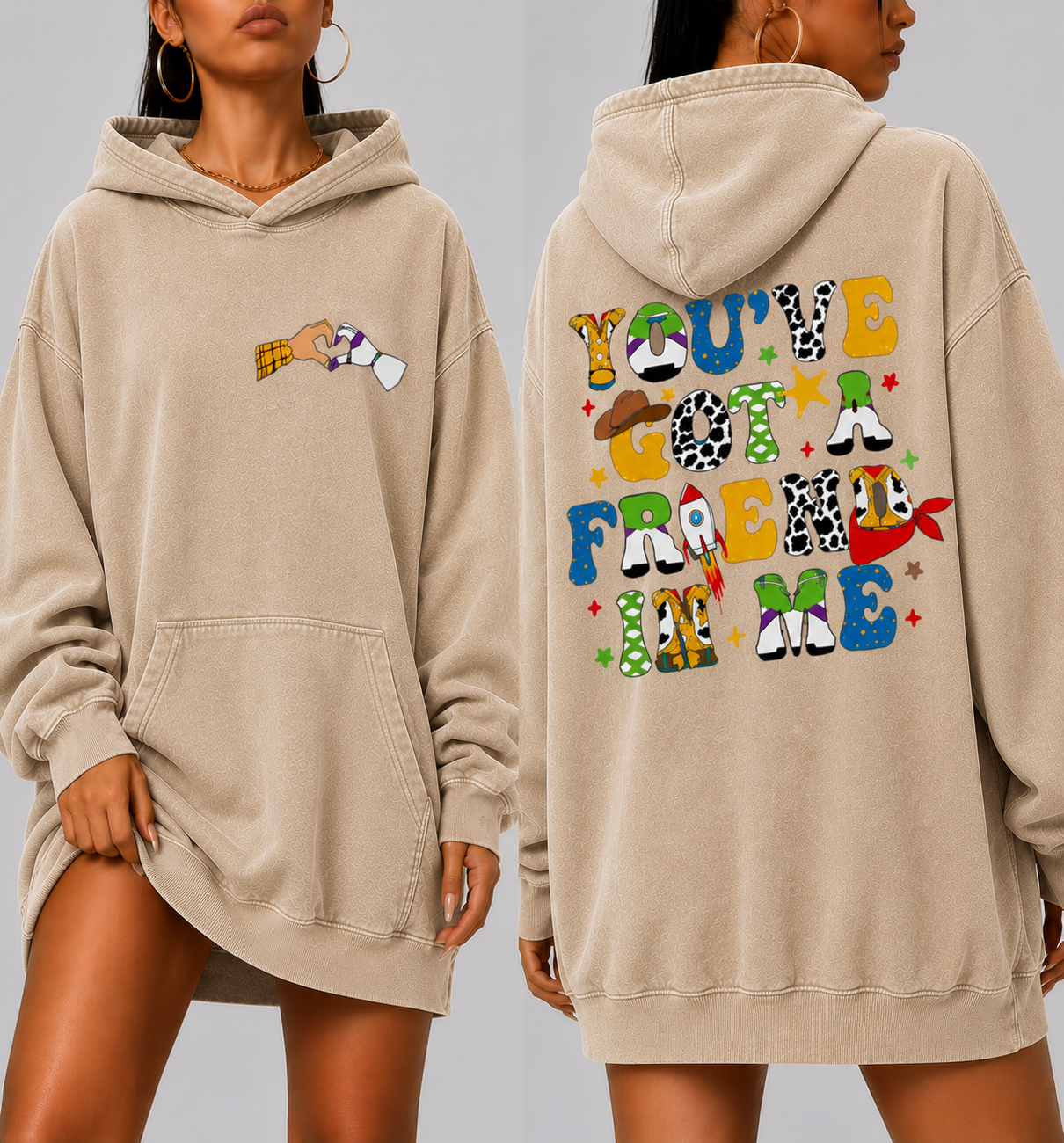 White Oversized Friendship Hoodie – “You’ve Got A Friend In Me” Graphic Hoodie