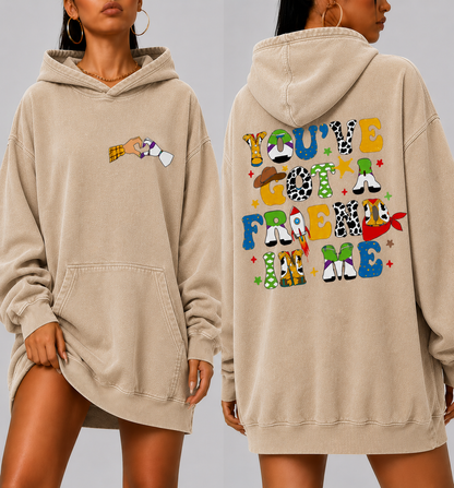 White Oversized Friendship Hoodie – “You’ve Got A Friend In Me” Graphic Hoodie