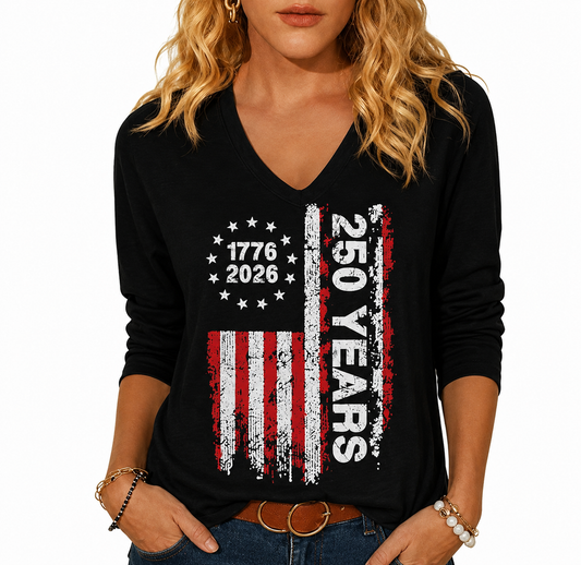 250 Years America 1776-2026 Vintage Patriotic Long Sleeve Tee