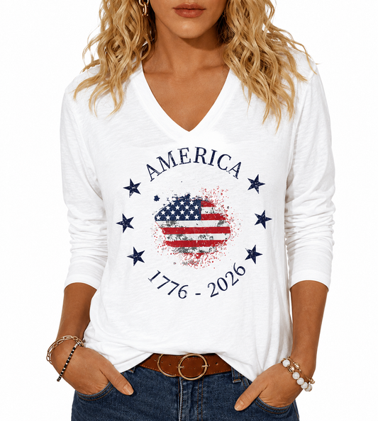 America 1776-2026 Patriotic Vintage Long Sleeve Shirt