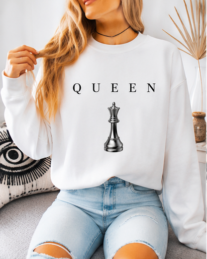 QUEEN Oversized Sweatshirt Women’s Minimal Chess Graphic Crewneck Luxury Streetwear Pullover