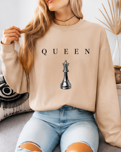 QUEEN Oversized Sweatshirt Women’s Minimal Chess Graphic Crewneck Luxury Streetwear Pullover
