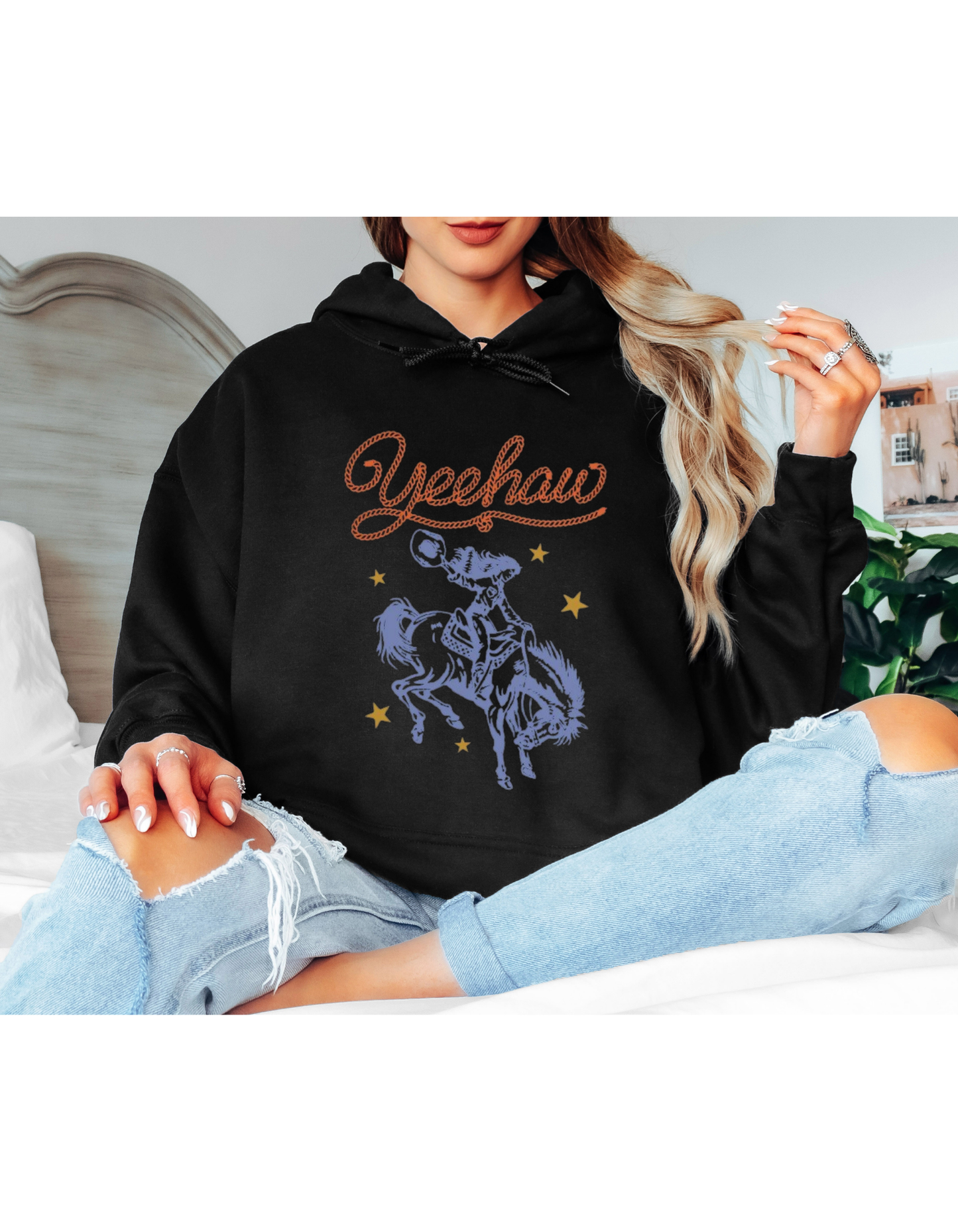 White Western Cowboy Oversized Hoodie – Yeehaw Graphic Hoodie