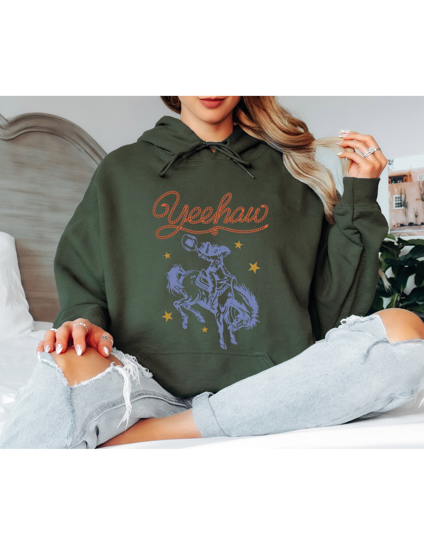 White Western Cowboy Oversized Hoodie – Yeehaw Graphic Hoodie
