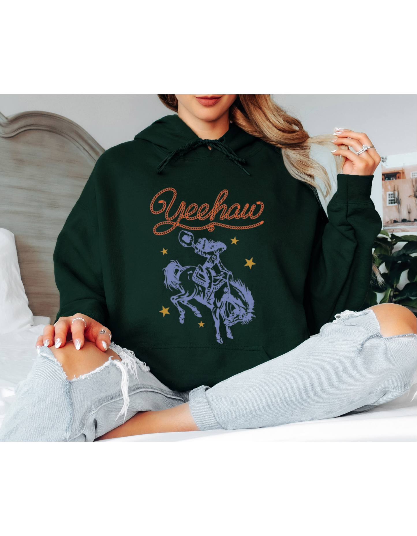 White Western Cowboy Oversized Hoodie – Yeehaw Graphic Hoodie