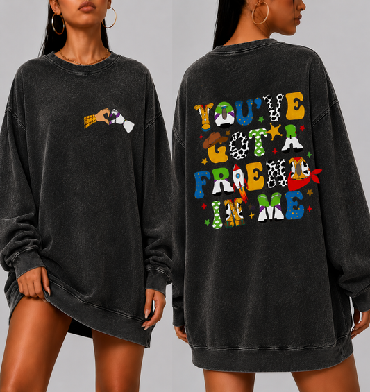 Dusty Pink Oversized Long Sleeve Shirt – “You’ve Got A Friend In Me” Graphic Tee