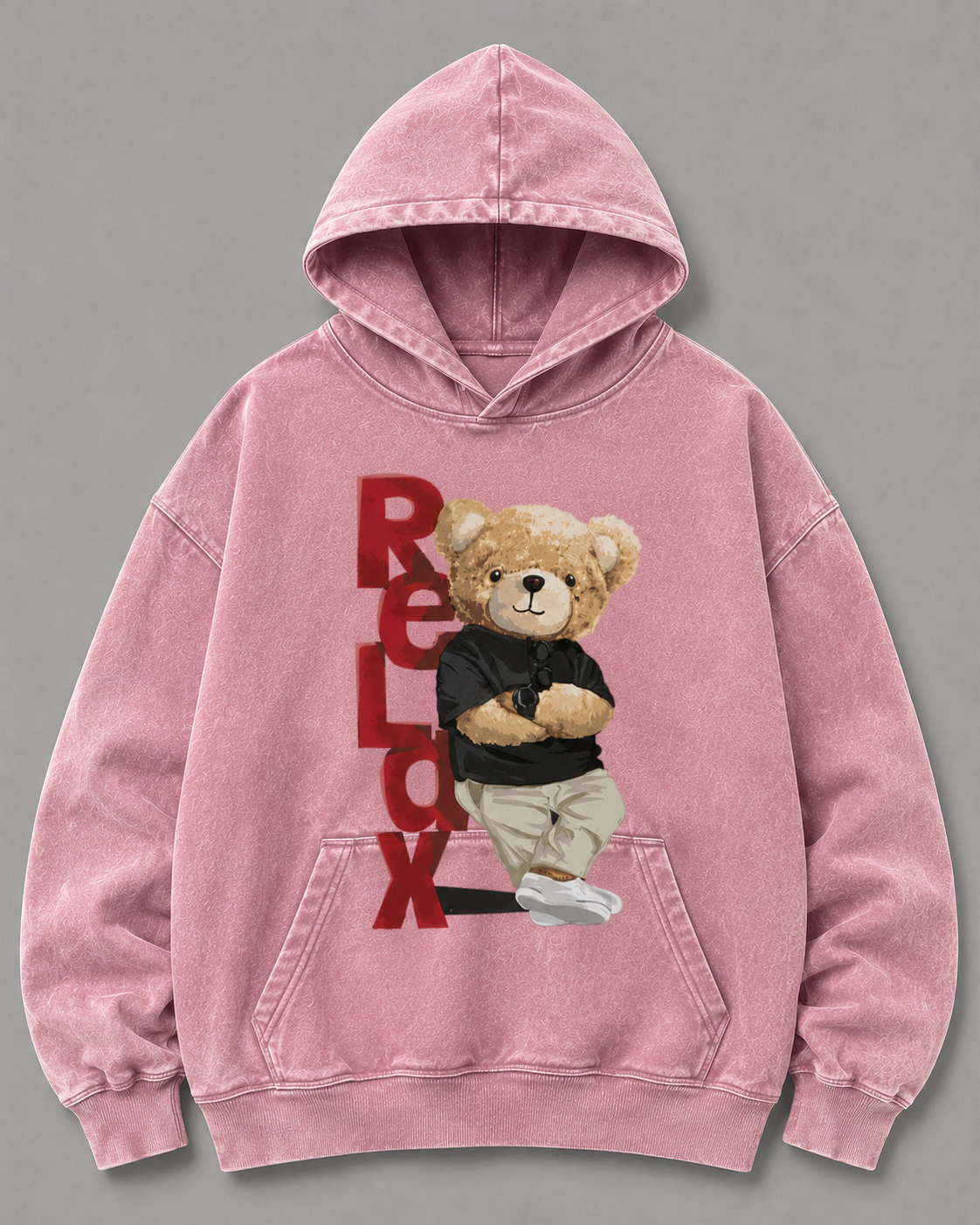 Vintage Black Oversized Teddy Bear Hoodie – Relax Graphic Streetwear Hoodie