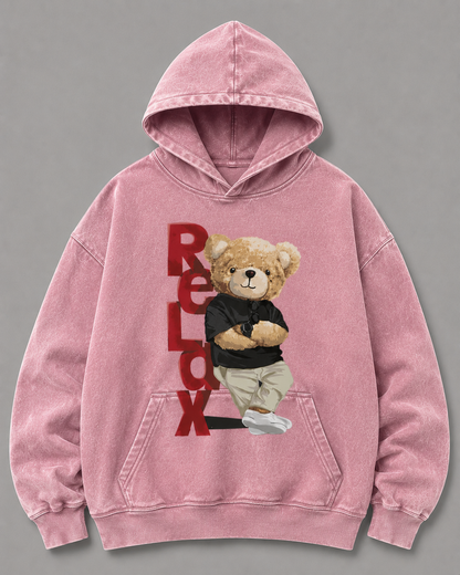 Vintage Black Oversized Teddy Bear Hoodie – Relax Graphic Streetwear Hoodie