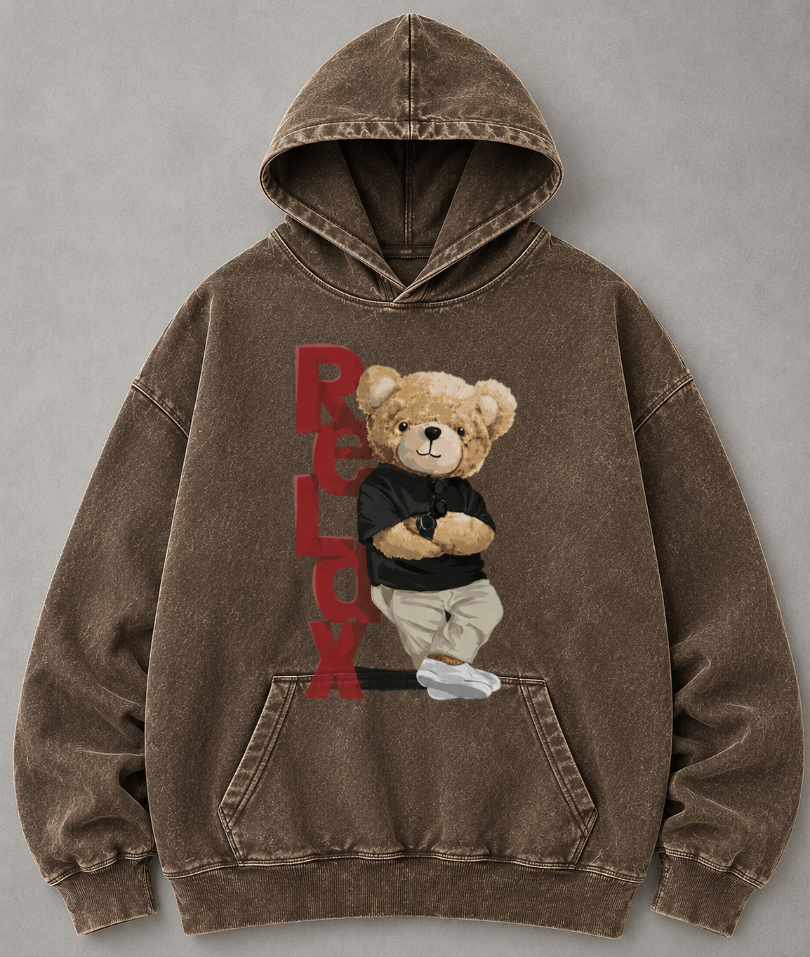 Vintage Black Oversized Teddy Bear Hoodie – Relax Graphic Streetwear Hoodie