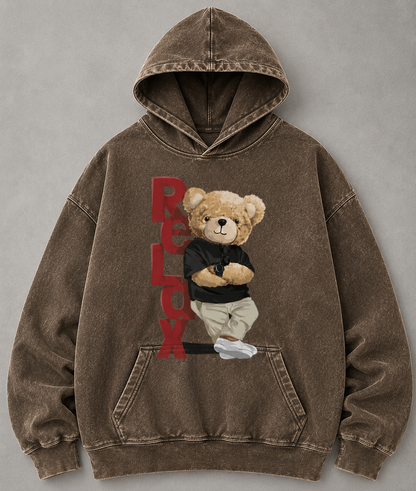 Vintage Black Oversized Teddy Bear Hoodie – Relax Graphic Streetwear Hoodie