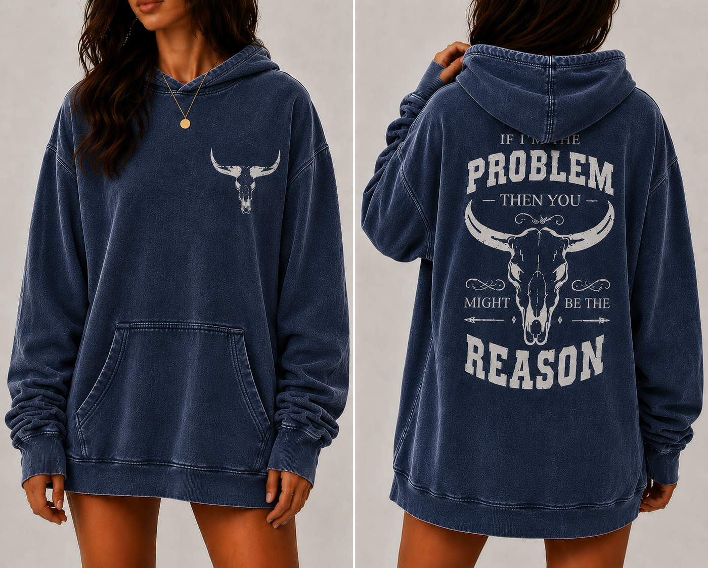 Washed Brown Western Oversized Hoodie – “If I’m The Problem Then You Might Be The Reason” Graphic Hoodie