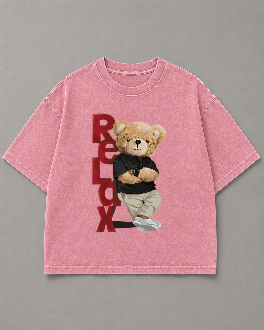 Vintage Black Oversized Teddy Bear Graphic T-Shirt – Relax Streetwear Tee