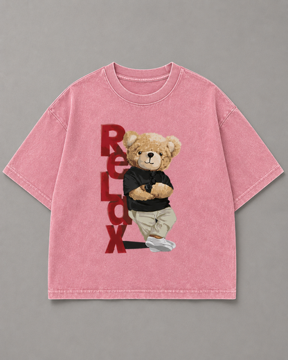 Vintage Black Oversized Teddy Bear Graphic T-Shirt – Relax Streetwear Tee