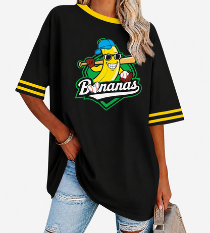 Bananas Baseball Oversized T-Shirt Women’s Funny Sports Graphic Tee Casual Streetwear Shirt